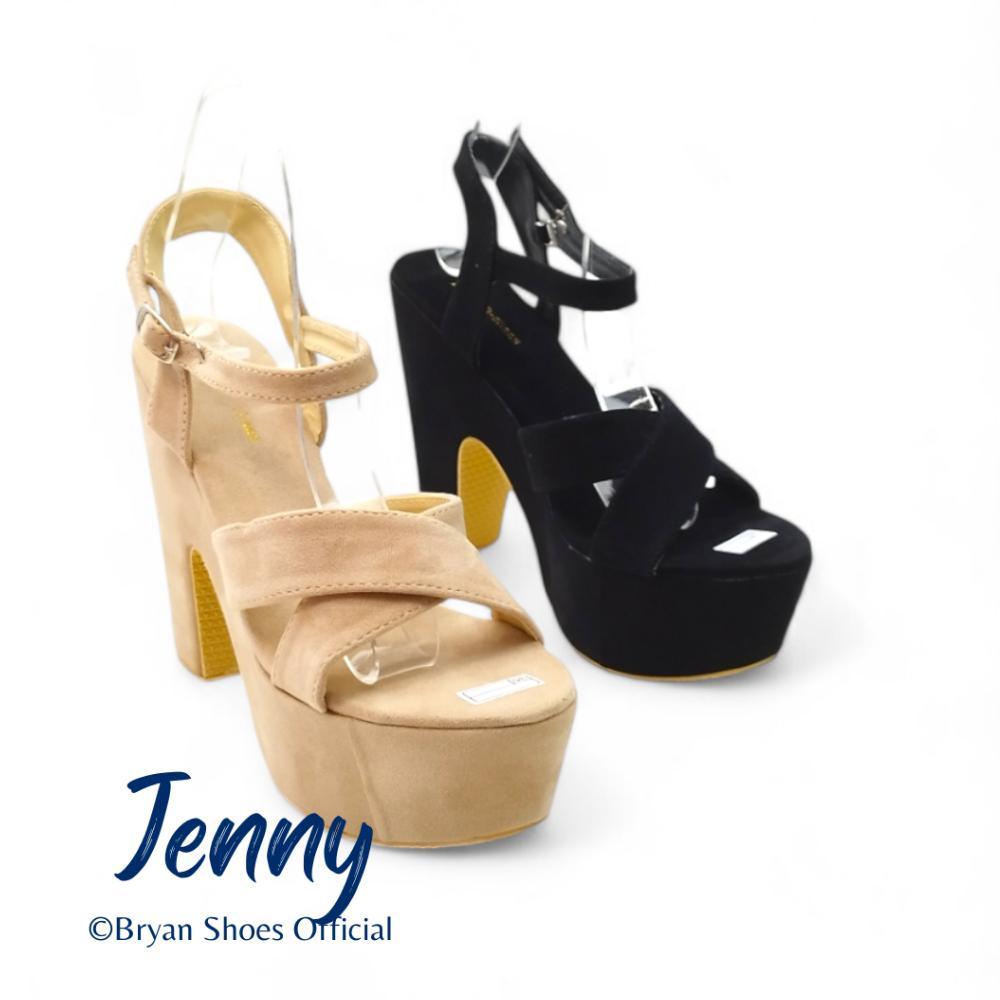 NEW PRODUCT Jenny High Heels Wanita 12cm Platform Tebal Sepatu Pesta Kondangan Elegan Hitam Putih Me