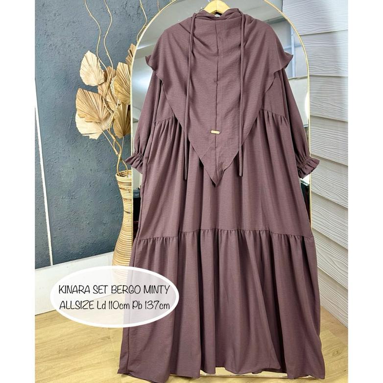 FAVORIT Kinara Set Bergo Gamis Syari Jumbo XXXL Setelan gamis dan hijab Jumbo Setelan gamis criinkle