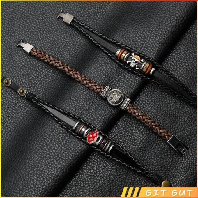 Aksesoris Gelang Leather Bracelet AoT Attack On Titan Naruto One Piece