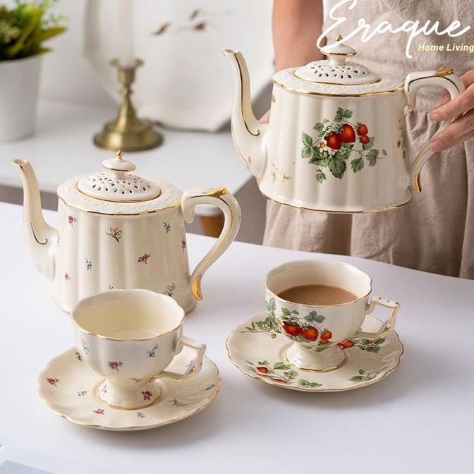 Lourdes Tea Pot Set / Teko Cangkir Teh Keramik Eropa Cantik Aesthetic