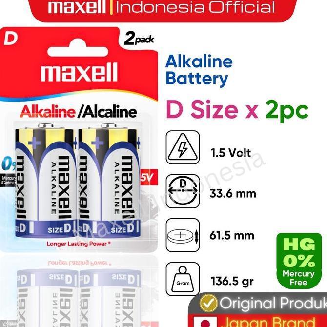 Baru- Maxell Battery Alkaline D (Lr20) Size Baterai Alkalin Size D (Lr20) Battre Isi 2Pc