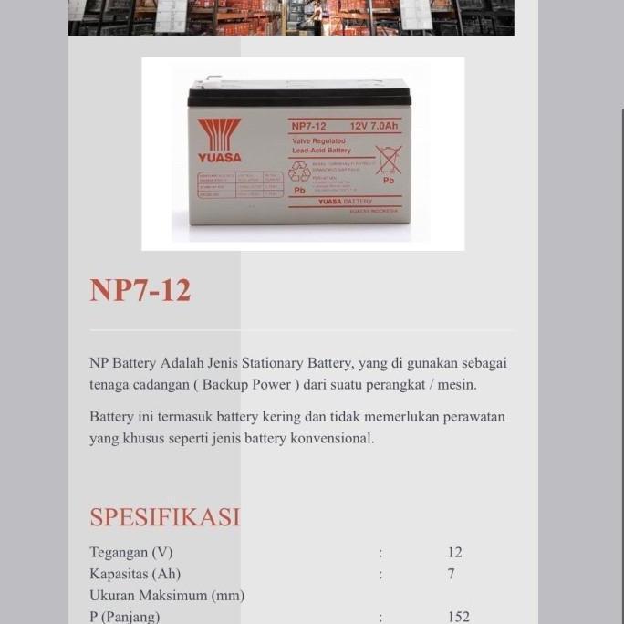 Oassi- Baterai Aki Kering Yuasa 12V 7Ah Aki Kering Ups Yuasa Np7-12 12V 7Ah