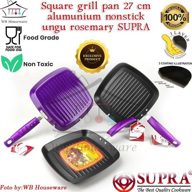 bara_vans - supra square grill pan 27x27 / panggangan  gril pan ungu /wajan teflon / wajan panggang 