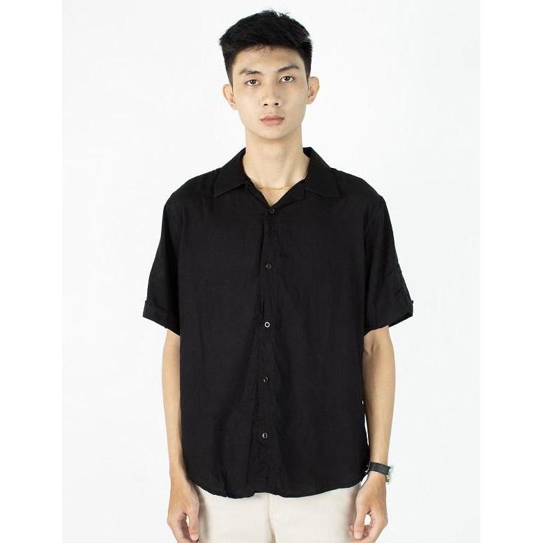 Men- Fortklass Hem Pria Kemeja Polos Pria Lengan Pendek Kasual Slim Kemeja Katun Rayon Halus Hem Ray