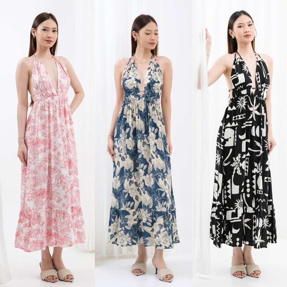 Mala Maxi Dress - Backless Dress Sexy Panjang Bahan Rayon Premium Motif Bunga Floral