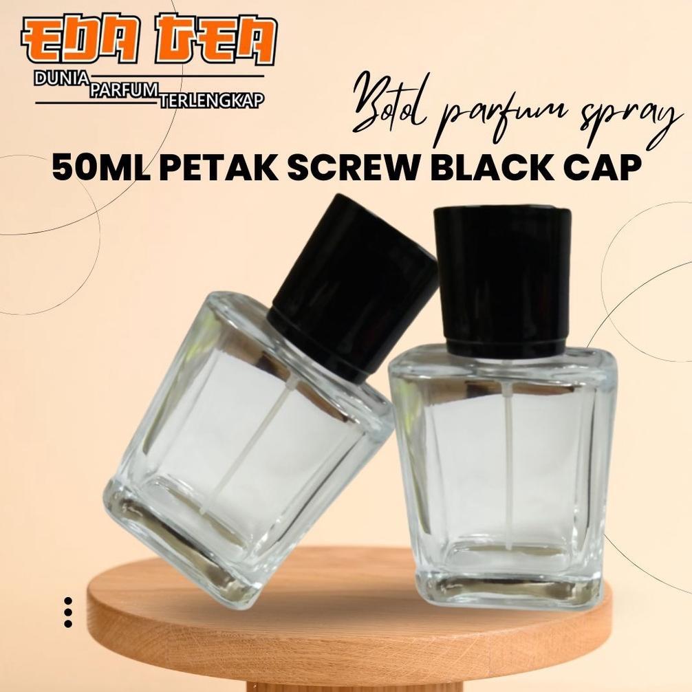 Botol Parfum Petak Screw Black Cap 50Ml | Botol Spray