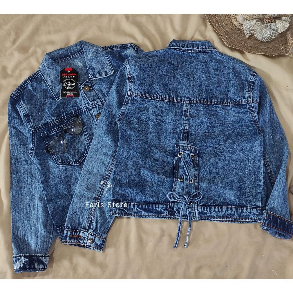 NEW DEALS Jaket Jeans Tali Belakang Crop Oversize Wanita Jaket Denim Terbaru