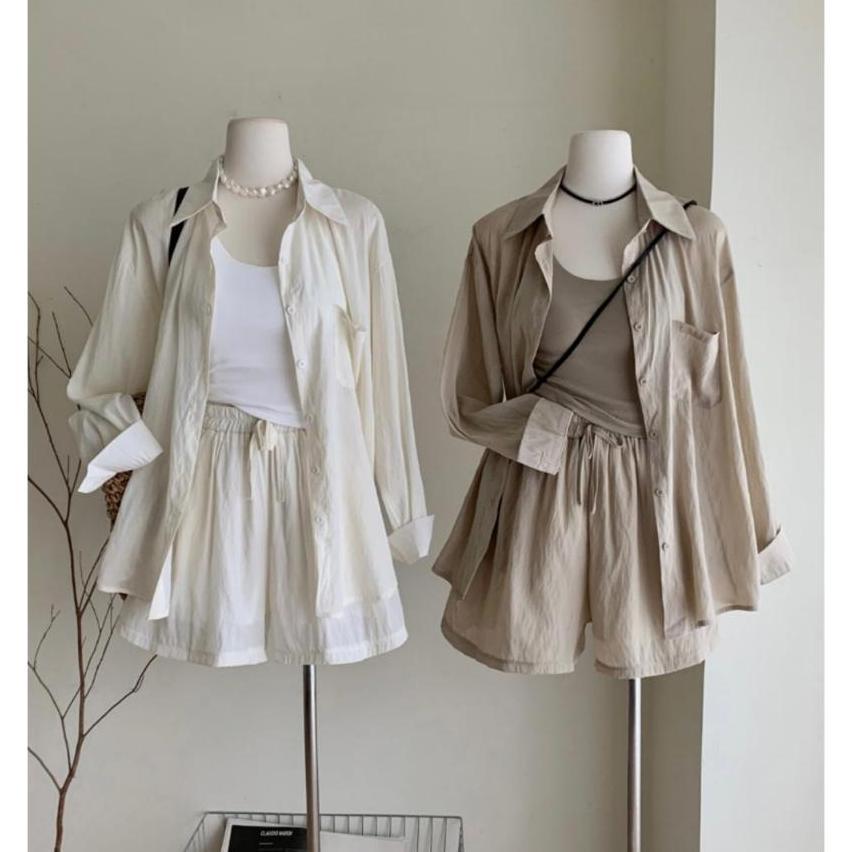 Kiyomi One Set // Setelan Pantai Terbaru //Setelan Kemeja Panjang// One Set Linen // Setelan Sexy