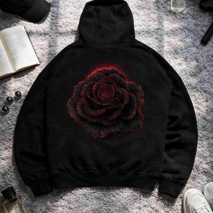 BELI UNDEAD Hoodie Boxy Oversize Pria Wanita Tebal 280-300Gsm REDROSE HITAM Unisex hudi kece skena z