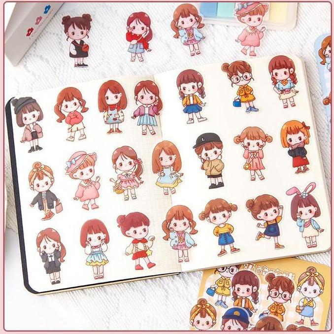 40Pcs /Stiker Pack Lucu Karakter Anak Motif Wanita Korea Sticker Aesthetic Tempel Botol Cup/Bag Cute