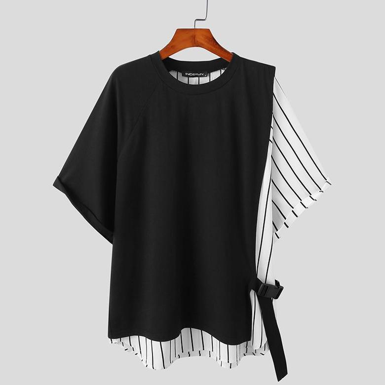 CUCI GUDANG Kaos pria 2in1 Fashion korea ootd outfit korea look men Tshirt Salur Garis