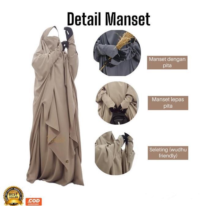Veil- Hasna Moslem French Khimar Instan Set Rok Lancip Khimar Simple Syari Cantik Jilbab Tangan Resl