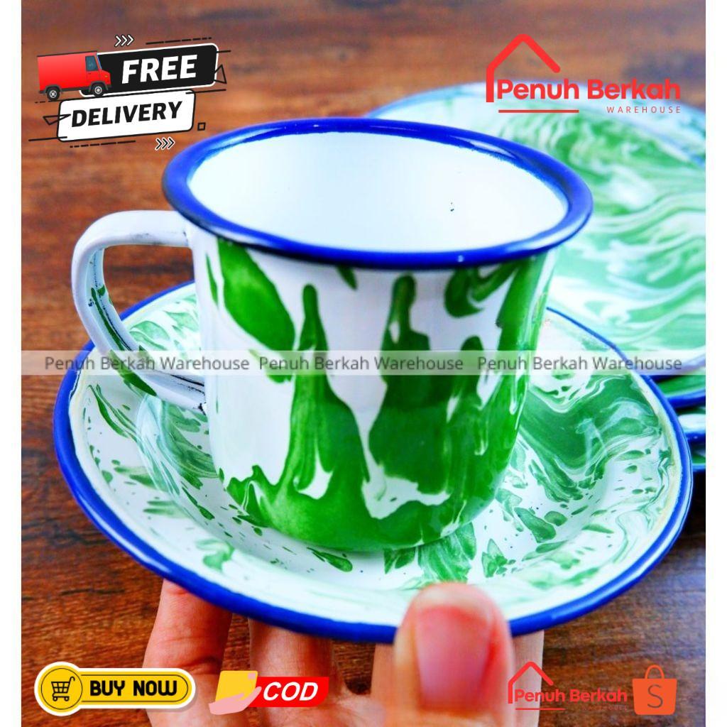 Cangkir Seng 7Cm + Lepek / Mug 8Cm Tutup + Lepek / Mangkok Seng + Lepek Jadul Blirik / Lurik / Harga