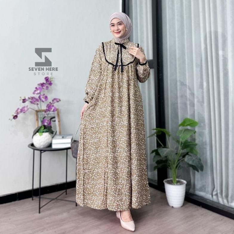 premium gamis rayon motif bunga kekinian | gamis rayon premium | gamis tali terbaru