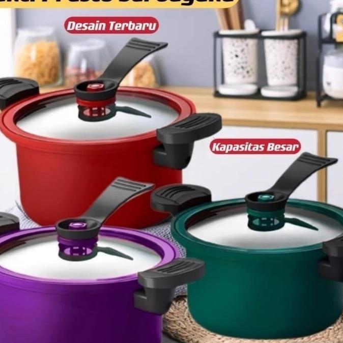 Panci Presto Teflon Pressure Cooker Pot 22Cm Anti Lengket Panci Presto 3.5 Liter Serbaguna