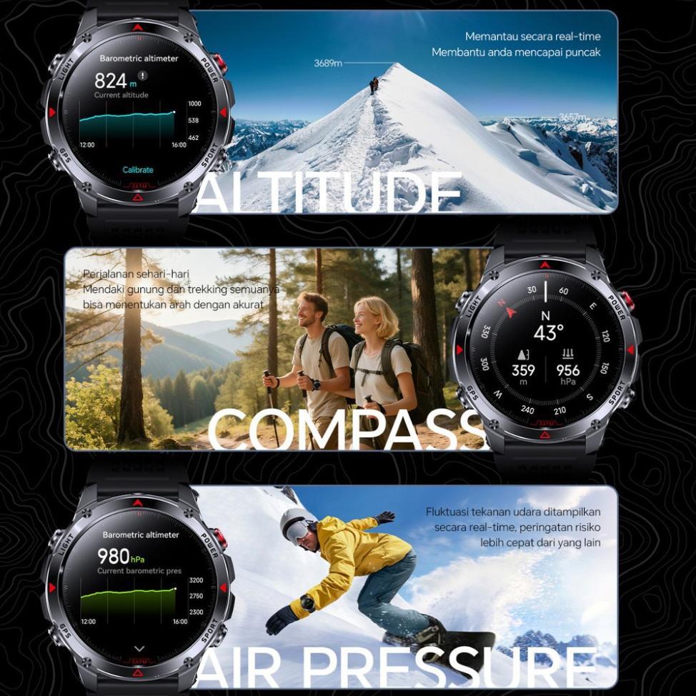 HOT DEALS Morein Rock 2 GPS Jam Tangan Smartwatch - Layar HD 1.46'' | GPS + Kompas | Altimeter + Bar