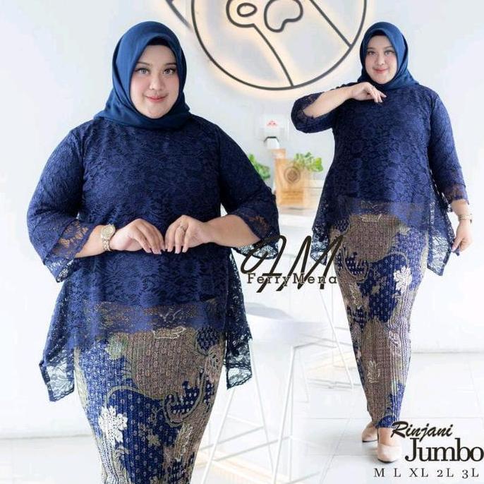 Atasan Kebaya Jumbo Ld 130 Kebaya Brokat Rinjani Lengan 7/8 Baju Kondangan Untuk Orang Gemuk