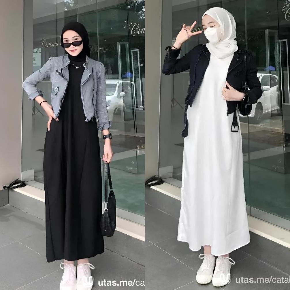 CUCI GUDANG Inner Dress Rayon Twill Tali Pinggang Inner Gamis Rayon Tanpa Lengan Manset Dress Span B