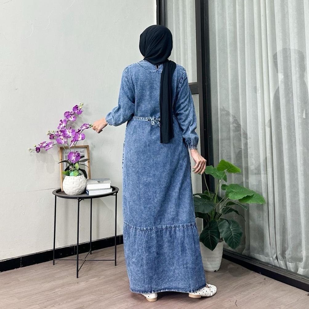 sale Gamis Susun Jeans Wanita Non Busui Rempel Bawah