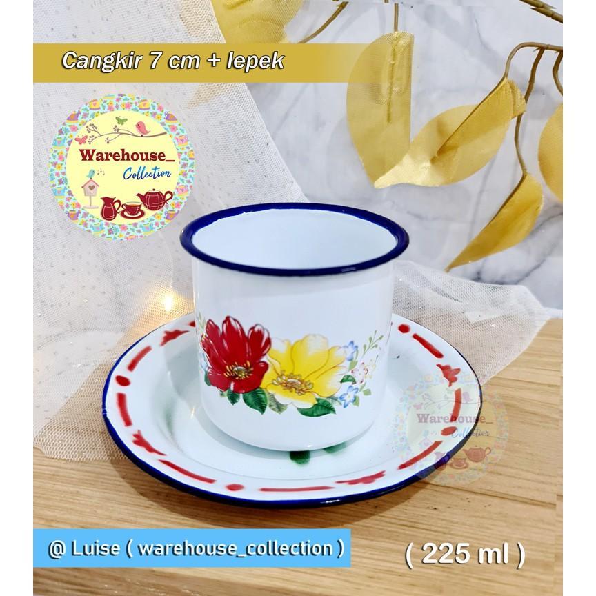Cangkir Seng+Lepek/ Mug Seng+Lepek/ Mangkok Seng+Lepek Jadul Enamel Rendom Warna Piring.