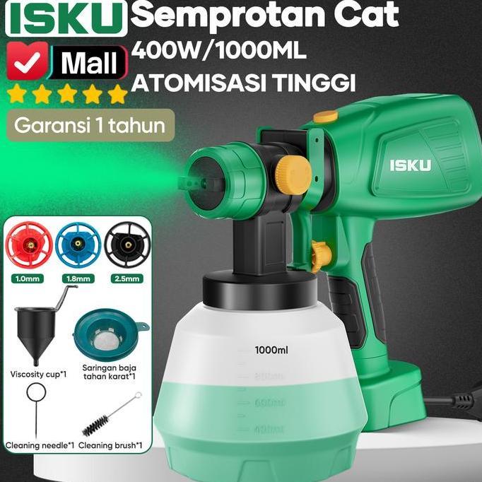 New- Isku Spray Gun Elektrik 400W Tabung Besar 1000Ml Mesin Semprot Cat Listrik Nozzle Tembaga Asli 