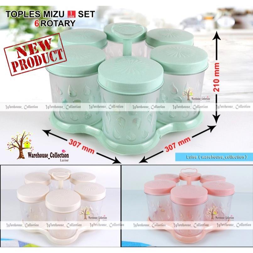Toples Berputar Set 6 & Set 5 Toples Garasu & Mizu 1 Liter //  Rotary Nampan Putar Plastik Akrilik /