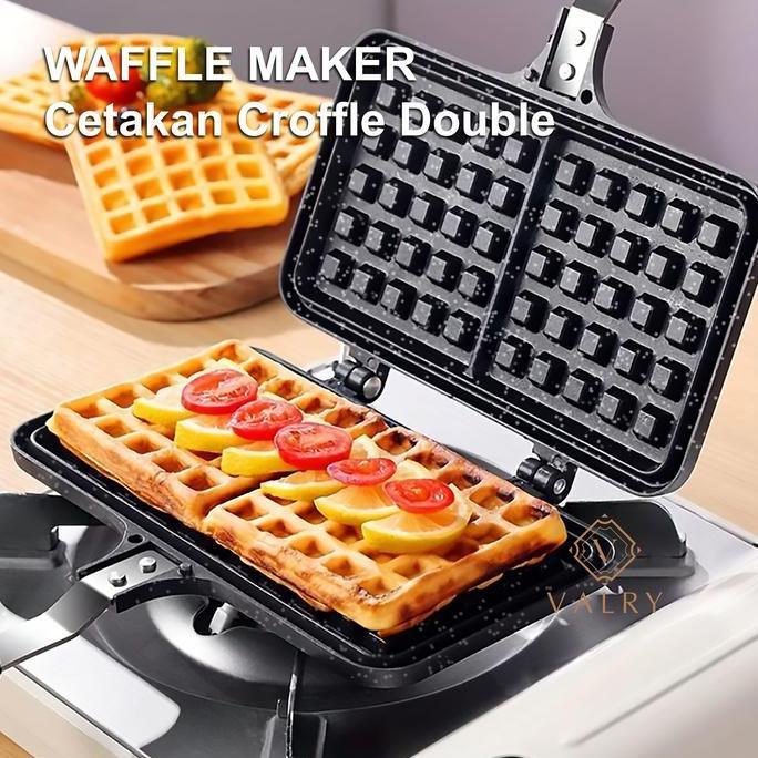 Valry Belgian waffle maker motif kotak atau flower panci anti lengket granit cetakan kue croffle mes