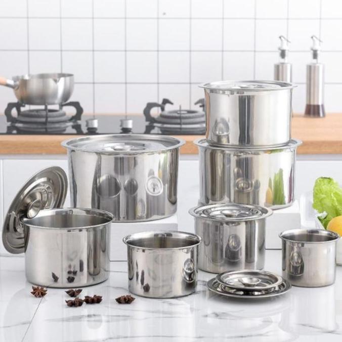 ___] Food Pan Bulat Tutup 14cm 16cm 18cm Insert Gastronom Chafing Stainless 201 Tutup Baskom Mangkok