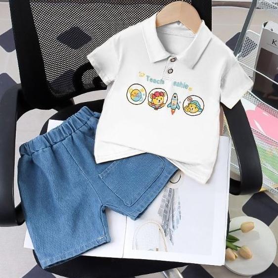 Setelan Baju Anak Laklaki Motif Roet Bahan Katun Usia 04Tahun