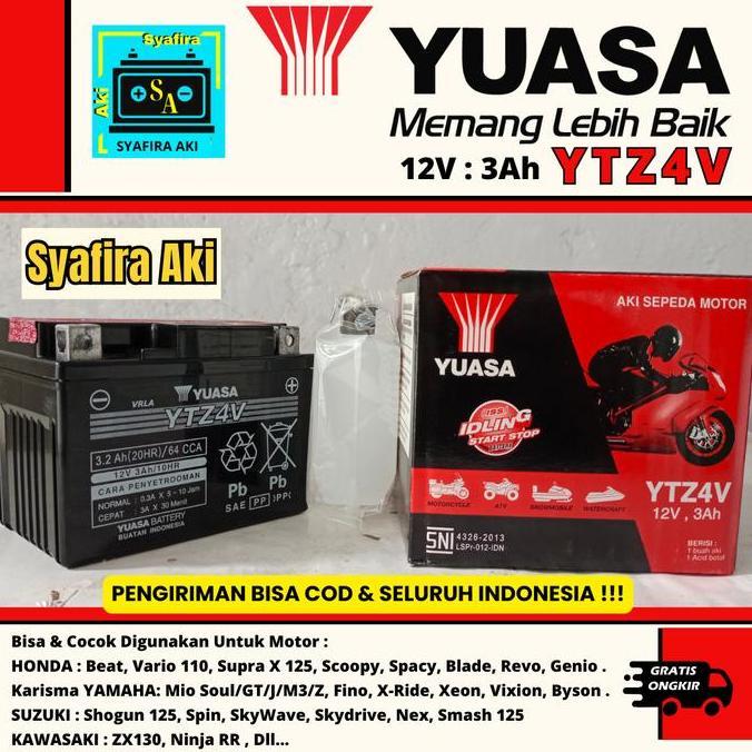 AKI MOTOR R15, BYSON XEON,XSR, VIXION, X-RIDE, MX KING YTZ4V YUASA ORI HARGA KHUSUS