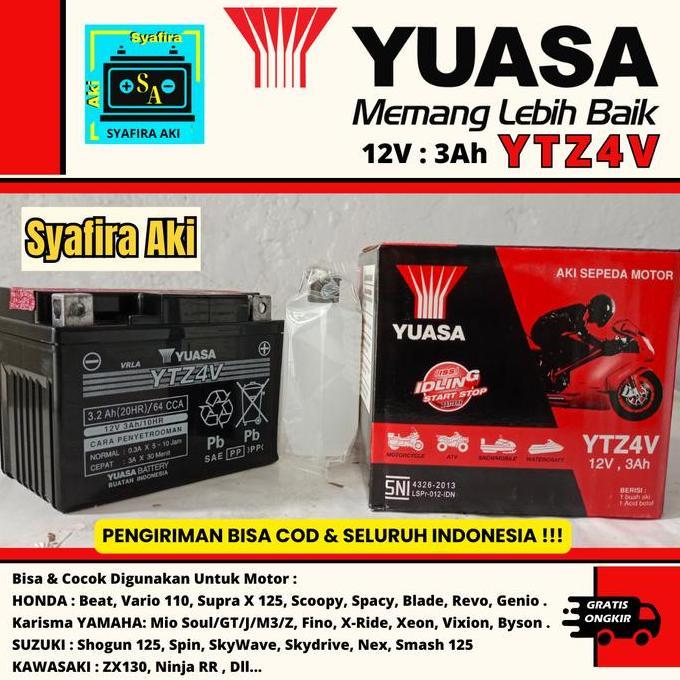 AKI MOTOR BEAT, VARIO 110, BLADE, SCOOPY, SPACY, REVO YTZ4V YUASA ORI RESTOCK