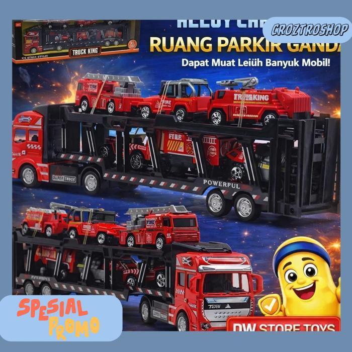 Mainan Mobilan 7 In 1 Truck King Model Alloy Mobil Pullback Diecast Military Engineering Fire Truck