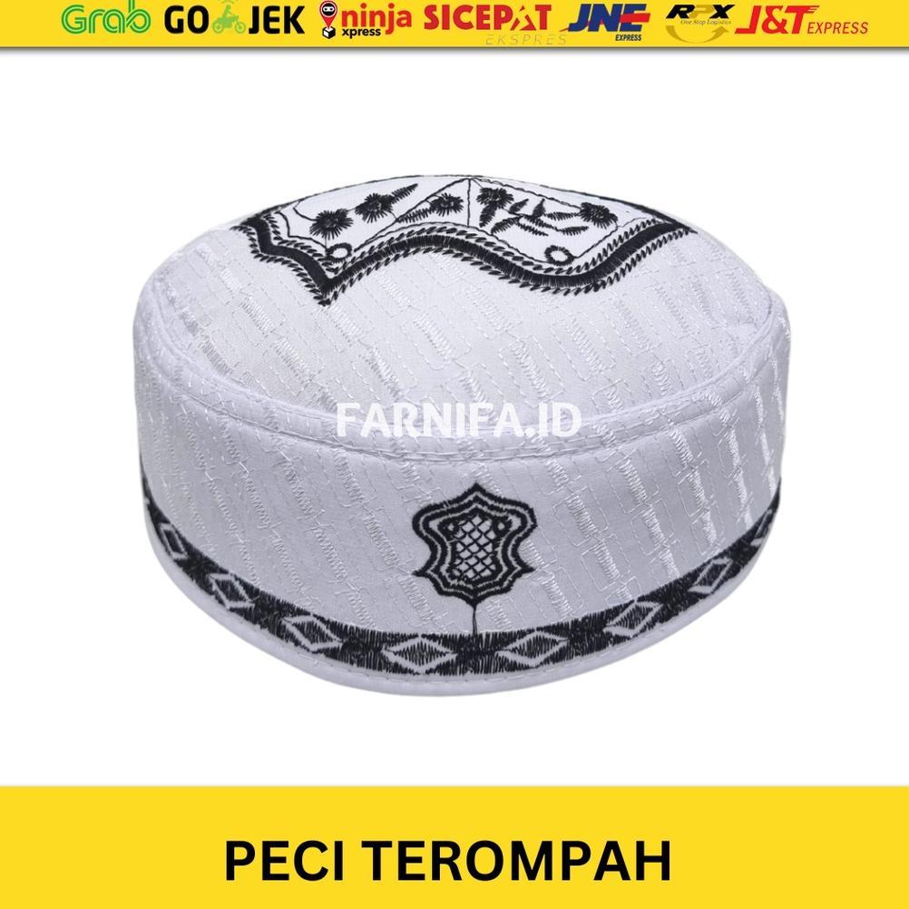 TERBARU GROSIR (10 Pcs) PECI TEROMPAH PUTIH MOTIF BORDIR PECI SONGKOK KOPIAH MALAYSIA TEROMPAH DEWAS