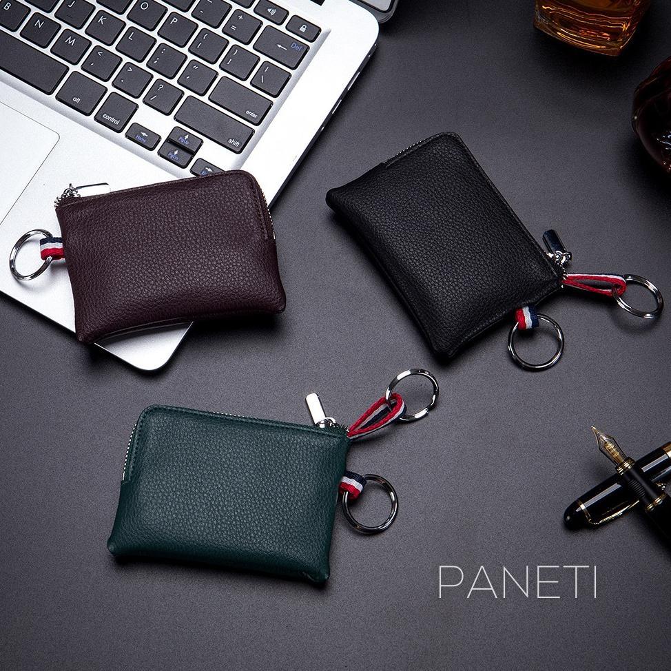 GARANSI Dompet Koin Kartu Pria PANETI Ultra Thin Mini Zipper Pouch Kulit Asli