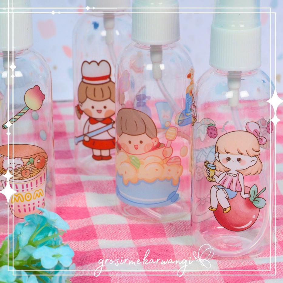Botol Spray 60ml Transparan Motif Sticker Lucu Botol Semprot Plastik 60 ml Handsanitizer Botor Trave