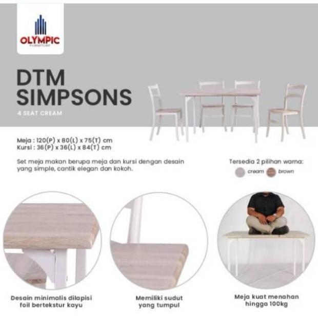 (Good) DTM Simpson 4S Set Meja Makan Olympic 4 Kursi