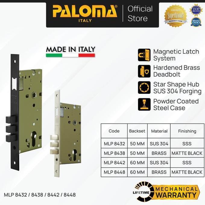 (Good) PALOMA Mortise Lock Kunci Pintu Lockcase Badan Body Swing Engkol Magnetic Magnetik Brass Kuni