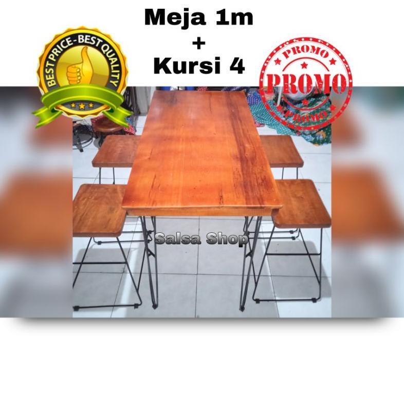 NEW 1 set meja cafe 100cm meja makan 1 meter meja bar kotak 4 kursi cafe kotak meja cafe persegi kur