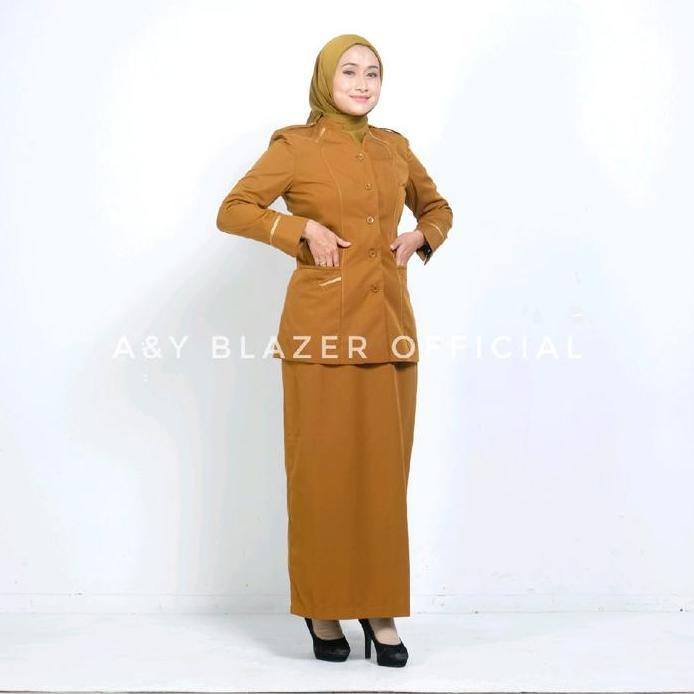 [03] BARU!! SEMIWOL!! A&Y Blazer Baju Seragam PDH Guru / PNS Wanita Warna KHAKI TUA terbaru | Seraga