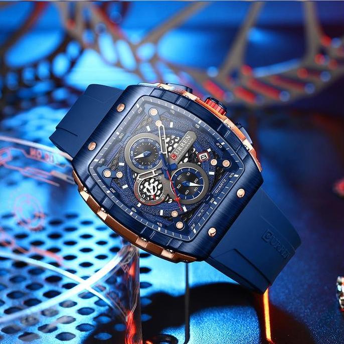 Orologi- Jam Tangan Pria Analog Tali Silicone Chronograph Curren 8442