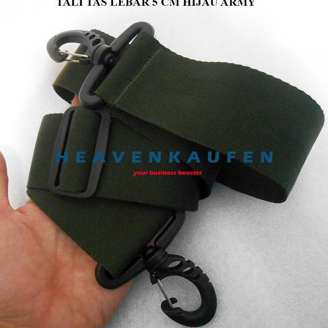 TALI SELEMPANG TAS STRAP TAS PRIA LEBAR 5 CM WARNA HIJAU ARMY / HIJAU TENTARA PENGAIT HITAM