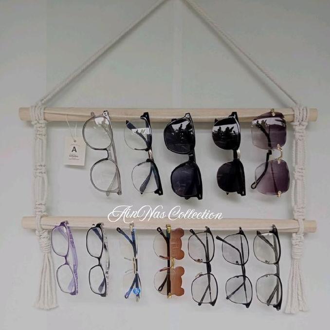 Pilihan- Rak Gantung Kacamata Susun / Display Gantungan Kacamata Macrame Kayu