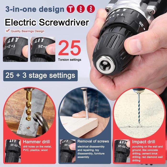 699VF Mesin Bor Baterai Tangan Cordless Drill Battery impact drill Cordless Electric Drill Impact Co