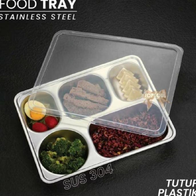 Garansi- Lunch Box Stainless Sekat 5 / Lunch Box Plus Tutup / Kotak Makan Sekat