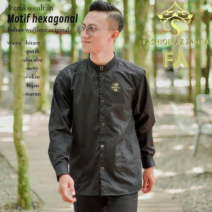 Boyx- Kemko Sultan Embos Terbaru Motif Hexagonal Fa Kerah Kancing Variasi Koko Pria Nyaman Kantong S