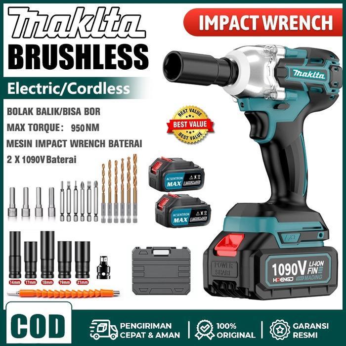 MAKITA 1090V IMPACT WRENCH CORDLESS - Mesin Impact Wrench Baterai