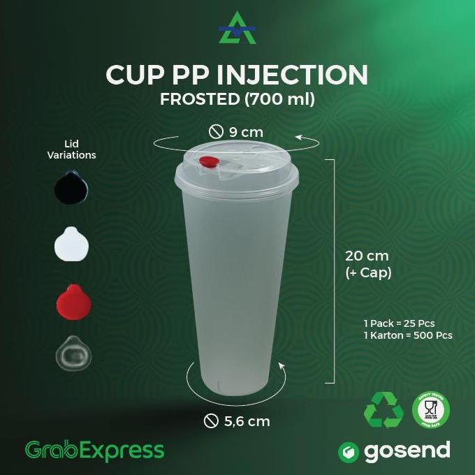 Termurahjaminan- Gelas Plastik Boba/Cheese Tea/ Cup Injection Pp 700Ml/ Cup+Lid+Cap