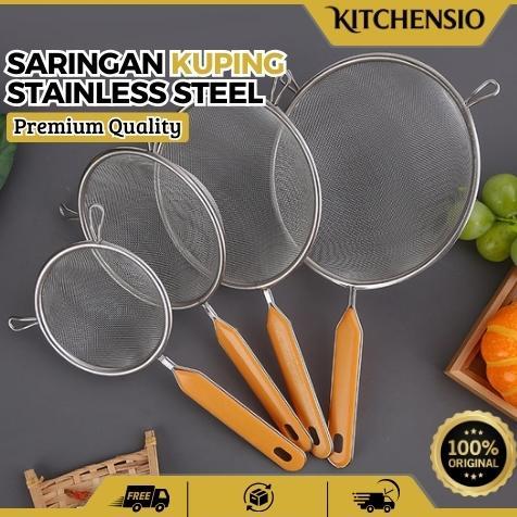 Wajib Punya Kitchensio - Saringan Kuping Stainless Steel 12-20Cm Ayakan Tepung & Bumbu Halus Gagang 