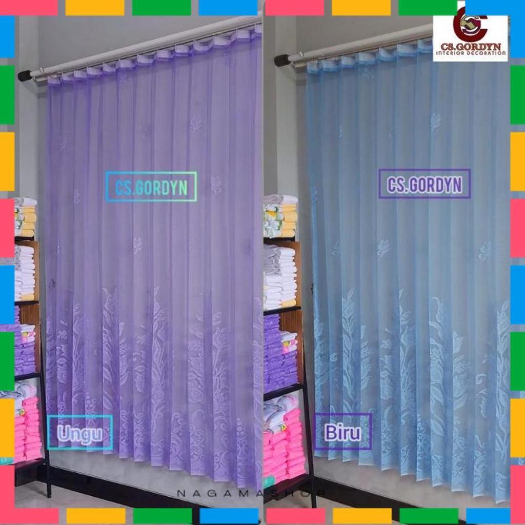 Promo Gorden Vitrase Polos Bunga Tulip Ungu Dan Biru Tirai Siang Puring