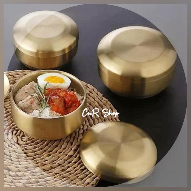 Bora- Mangkuk Nasi / Mangkok Stainless Custom Nama / Mangkok Dengan Tutup Gold Stainless Sus 304 Teb